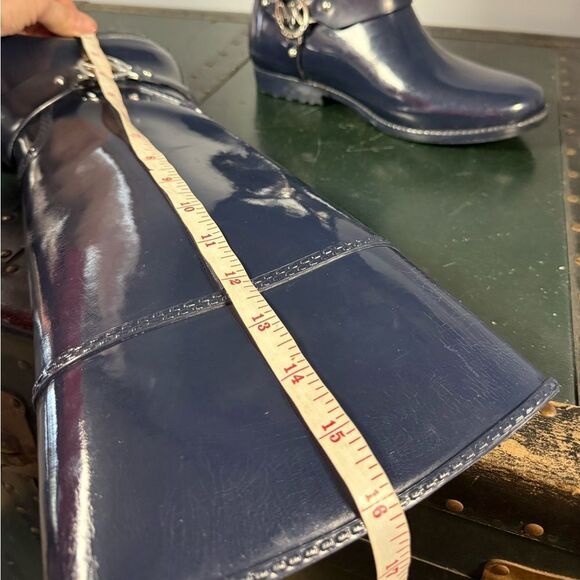 Michael Kors FULTON HARNESS RAINBOOT Knee High Rubber NAVY BLUE Women Size 8 - Picture 5 of 5